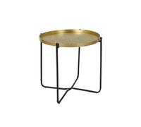 SYMBA - Table d'Appoint D50cm Plateau en Métal Doré Martelé Pieds en Métal Noir -