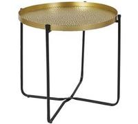 SYMBA - Table d'Appoint D50cm Plateau en Métal Doré Martelé Pieds en Métal Noir -