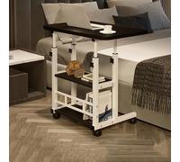 Table d'appoint de canapé en forme de C - Table d'appoint mobile réglable en hauteur avec roulettes et étagères de rangement, parfaite pour ordinateur portable et plateau TV