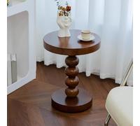 Table d'appoint de canapé, petite table basse ronde en bois massif de style ancien moyen/table à thé, table de chevet de chambre à coucher, for table de loisirs de salon de chambre d'hôtel(A)