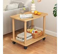 Table d'appoint de canapé roulante, petite table d'appoint à 2 niveaux, table de lit en bois facile à assembler, avec roulettes pour tourne-disque, ordinateur portable. Table mobile rustique pour