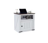 VEVOR Table d'appoint de ferme à 3 niveaux, table de chevet carrée avec ports et prises USB, table d'appoint avec armoire de rangement, table de nuit, idéal pour le salon, la chambre, le bureau, blanc