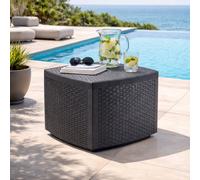 Table d'appoint de jardin aspect rotin avec compartiment de rangement en plas...