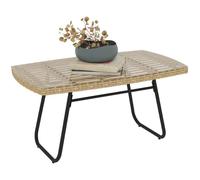 Outsunny Table d'appoint de Jardin en résine tressée, 90 x 50 x 45 cm, Table Basse de Jardin rectangulaire avec Plateau en Verre trempé, résistante aux UV, Structure en Acier, Bois Naturel