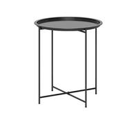 Outsunny Table basse ronde – Plateau amovible bord relevé, pieds pliables, cadre acier – Noir