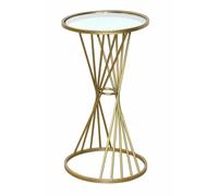 Table D'appoint Décorative Porte-Fleurs Châssis Tubulaire En Acier Plaque De Verre Couleur Doré Style Moderne Med05130