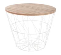 Atmosphera – Table d'appoint Kumi – blanche, métal filaire, plateau bois amovible, Ø38 cm