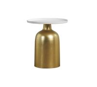 Table d'appoint design ronde en métal doré et plateau blanc mat RAMSES