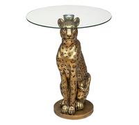 Table à café ""Leopard"" en résine & verre trempé D40cm doré - Atmosphera createur d'interieur
