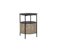 Table d'Appoint Effet Cannage "Osaka" 50cm Noir & Naturel