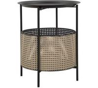 Table d'Appoint Effet Cannage "Osaka" 50cm Noir & Naturel