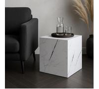 [en.casa] Table d'Appoint en Forme de Cube Bout de Canapé Design Unique Support de Plantes Table de Chevet Capacité de Charge 30 kg MDF 45 x 40 x 40 cm Aspect Marbre Blanc