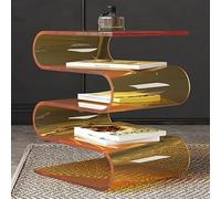 Table D'appoint en Acrylique en Forme De S, Table Basse Transparente, Porte-revues à 5 Niveaux, Aucun Assemblage Requis, for Salon, Chambre à Coucher(Orange)