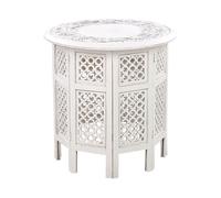 Beliani Table d'Appoint Blanc Cassé en Bois de Manguier Ronde à Base Ajourée Style Rétro Elara