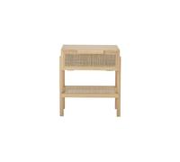 Table d'appoint en bois de pin, rotin et placage beige, 1 tiroir, 1 porte, avec rangement - Bloomingville, Manon - 36x49x54 cm