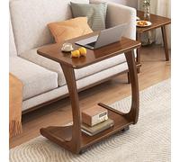 Table D'appoint en Bois Massif à 2 Niveaux, Petite Table Basse avec roulettes, Rangement Double Couche, Armoire D'appoint de Canapé, Table D'appoint Moderne, Tables de Chevet pour Salon (Color : Waln