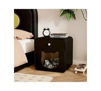 Table D'appoint en Bois Massif avec Niche pour Chat, Tiroir Et Couchage pour Chat, Idéale pour Le Salon, La Chambre Ou Le Bureau(Black,12x15x17 in)