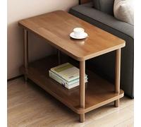 Table D'appoint en Bois Massif, Étagère à Deux Niveaux, Pieds Ronds Solides, Montage Simple, Table Basse Compacte Pour Salon et Chambre à Coucher, Idéal Petits Espaces(Walnut,60x40x55cm/23x15x21in)