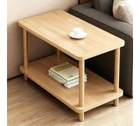 Table D'appoint en Bois Massif, Étagère à Deux Niveaux, Pieds Ronds Solides, Montage Simple, Table Basse Compacte Pour Salon et Chambre à Coucher, Idéal Petits Espaces(Natural,60x40x55cm/23x15x21in)
