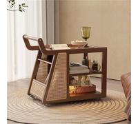 Table d'appoint en bois massif - îlot de cuisine mobile en rotin sur roulettes, table d'appoint étroite pour salon ou bureau d'angle