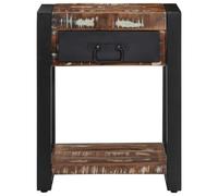 Table d'appoint en bois massif multicolore avec tiroir et étagère de | Bois recyclé, 1 tiroir, 1 étagère, plateau solide, utilisation universelle, design unique