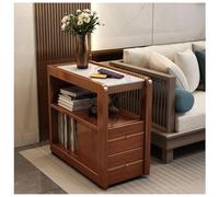 Table d'appoint en bois rustique avec plateau amovible - Design compact avec poulie pour un déplacement facile - Table basse ou table d'appoint polyvalente