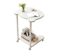 Table D'appoint En Forme De C Avec Quatre Poulies Universelles 360°, Table De Canapé Avec Plateau Supérieur Et Inférieur À Deux Niveaux, En Forme D'ours, 2 Tiges De Support En Fer, Blanc Noir(A)