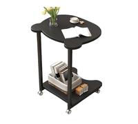 Table D'appoint En Forme De C Avec Quatre Poulies Universelles 360°, Table De Canapé Avec Plateau Supérieur Et Inférieur À Deux Niveaux, En Forme D'ours, 2 Tiges De Support En Fer, Blanc Noir(B)