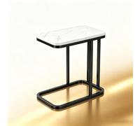 Table D'appoint en Forme De C,Bout De Canapé,Table Basse À Café | Table De Chevet,Plateau Aspect Marbre,Cadre En Acier,Table Basse,Meubles De Salon,pour Salle De Bain,Chambre,Bureau(White)