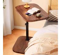 Table d'appoint en forme de C réglable en hauteur avec pivot à 360° - Petite table basse moderne pour canapé/lit/baignoire - Table d'appoint rotative en noyer qui glisse sous le canapé