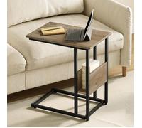 WOLTU Table d'Appoint en Forme de C, Bout de Canapé, en Bois d'Ingénierie avec Cadre en Métal, Compartiment de Rangement, Chêne Gris