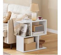 Table d'appoint en forme de S - 60x24x60cm - Blanc - 3 étagères - 4 compartiments