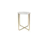 Table d'appoint en marbre blanc, ronde, pieds dorés - White Label, Timpa - Ø45x54 cm