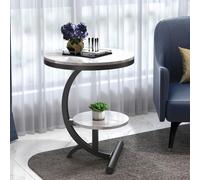 Table d'appoint en marbre - Table basse ronde moderne à 2 étages avec cadre en métal pour salon, chambre à coucher et petits espaces