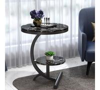 Table d'appoint en marbre - Table basse ronde moderne à 2 étages avec cadre en métal pour salon, chambre à coucher et petits espaces