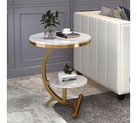 Table d'appoint en marbre - Table basse ronde moderne à 2 étages avec cadre en métal pour salon, chambre à coucher et petits espaces