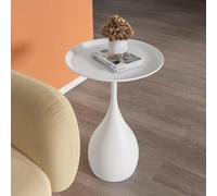 Table D'appoint en Métal avec Plateau, Petite Table Basse Ronde, Table De Canapé, Table D'appoint Moderne, Table De Chevet pour Chambre À Coucher, Montage Facile,Blanc