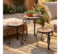 Tabouret de fleur Porte-fleurs Table d'appoint de jardin, design mosaïque différentes tailles, set de 3 pièces