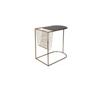 Table d'appoint en métal doré, plateau verre trempé noir, porte-revues, art déco, forme arrondie - Dutchbone, Eileen - 51x32x51 cm