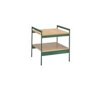 Table d'appoint en métal vert, plateau MDF plaqué chêne, étagère intégrée, 2 tiroirs - Hübsch, Jaunty - 43x43x45 cm