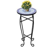 Table d'appoint, en mosaïque, bleue, blanche, avec plaque en céramique résistante aux intempéries et structure en fer robuste, diamètre : 30 cm, hauteur : 60 cm, pour balcon, jardin, terrasse et