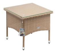 Casaria® Table d'appoint en polyrotin crème 50x50x45cm Table Basse de Jardin carrée avec Plaque en Verre Petite Table extérieur