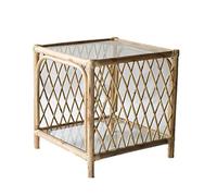 Table d'appoint en rotin, table d'appoint avec plateau en verre, terrasse extérieure, piscine, jardin en rotin, table basse debout
