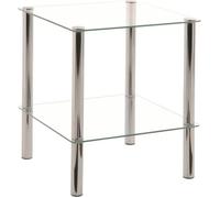 Table d'appoint en tube d'acier Verre trempe chrome, Dim : L39x P39 x H47 cm -PEGANE- chromé