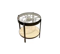 - Table d'appoint en Verre et MDF - Diam.40,5cm - Bois et noir - Horloge