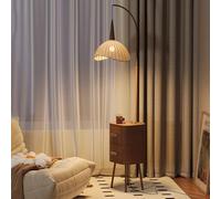 Table D'appoint Et Lampadaire Combinés, Table D'appoint en Bois À 3 Niveaux avec 2 Tiroirs, Hauteur Réglable, De Chevet De Rangement Simple Et Moderne pour Salon
