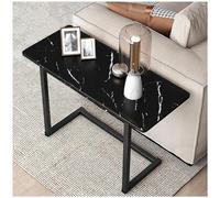 Table d'appoint étroite avec dessus en imitation marbre et acier robuste - Table moderne pour salon, chambre à coucher ou chevet - Design peu encombrant - Noir
