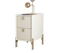 Table d'appoint étroite du milieu du siècle avec 2 tiroirs de rangement et comptoir en pierre frittée, table de chevet moderne pour petits espaces, table de chevet minimaliste en finition blanc cassé,
