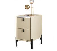 Table d'appoint étroite du milieu du siècle avec 2 tiroirs de rangement pour petits espaces Beige 35 x 35 x 55 cm Design moderne et taille compacte pour petites pièces