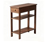 Table d'appoint étroite en Bois Massif avec tiroir et Rangement 3 Niveaux, Table de Chevet Slim pour Petits espaces, Table avec étagères pour Salon, Chambre, Assemblage requis Walnut 23.6X23.6X11in
